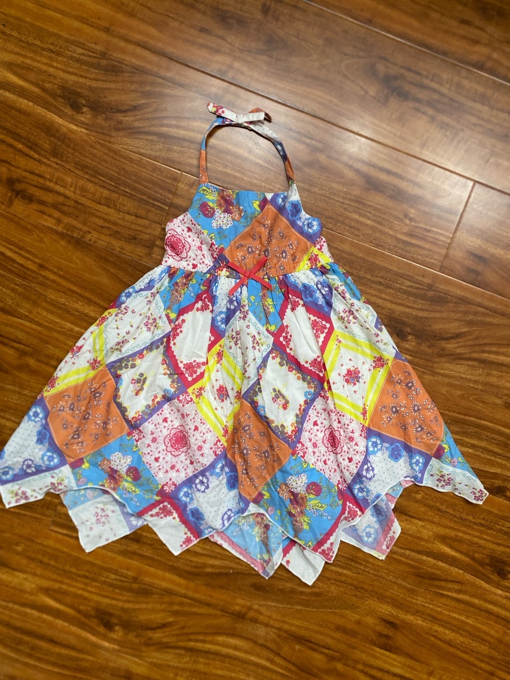 NWT New Lilly Wicket Girl Multicolor Patchwork Halter Asymmetrical Dress Size 3T